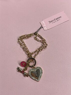 Juicy Couture Gold-Tone Heart Charm Bracelet with Pink Accents